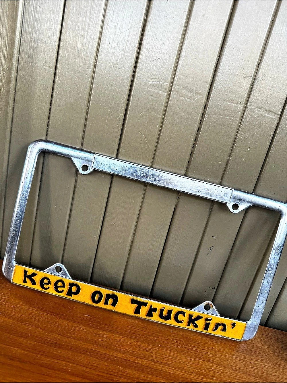 Chrome Keep On Truckin’ License  Plate Frame Vintage AS IS